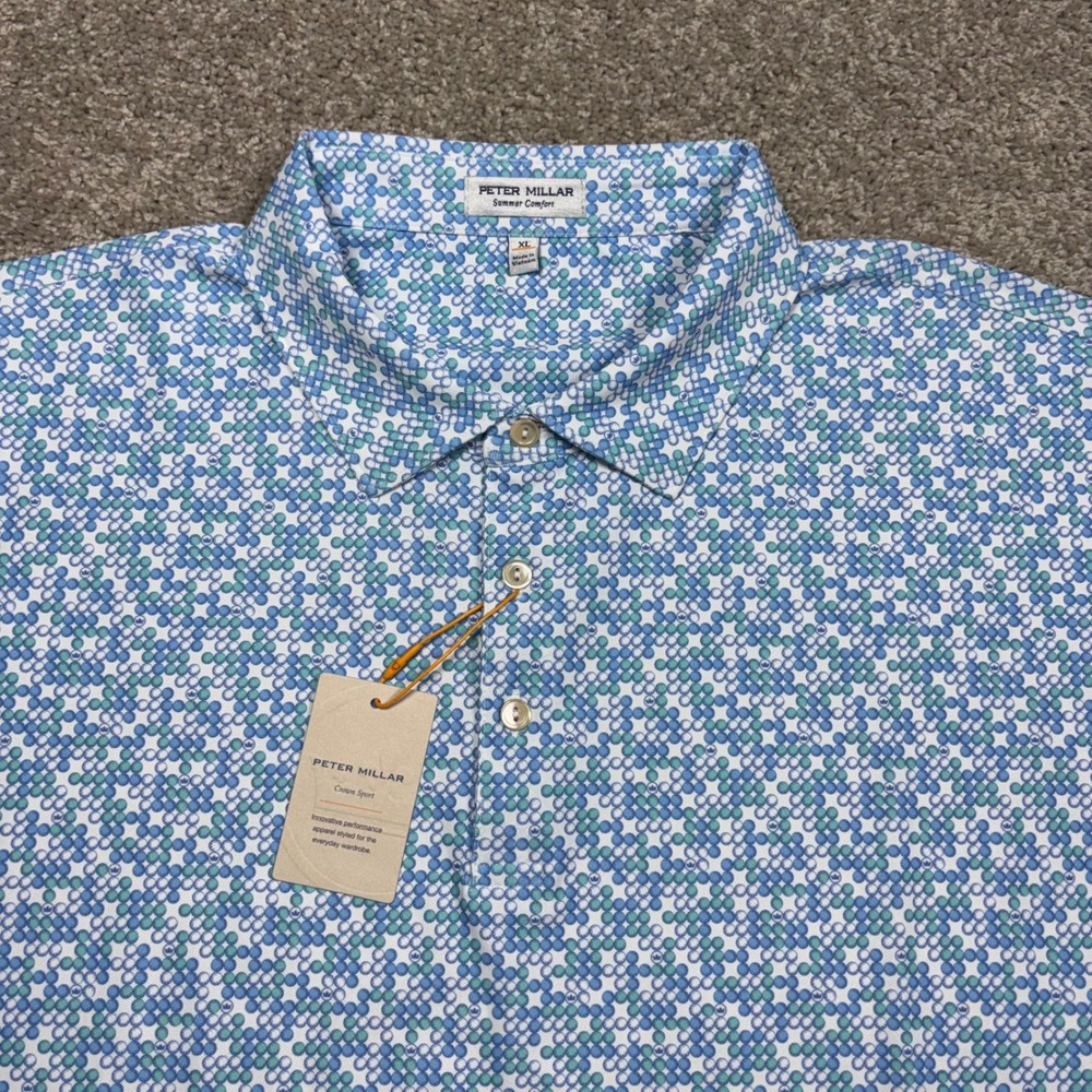 Peter Millar Summer Comfort Game Over Polo XL Blue White MS24EK57S Mens NEW NWT